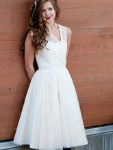 Rockabilly Polka Dot V-neck Tea Length Short Wedding Dress,Brautkleid Rockabilly Style,20082017-Dolly Gown